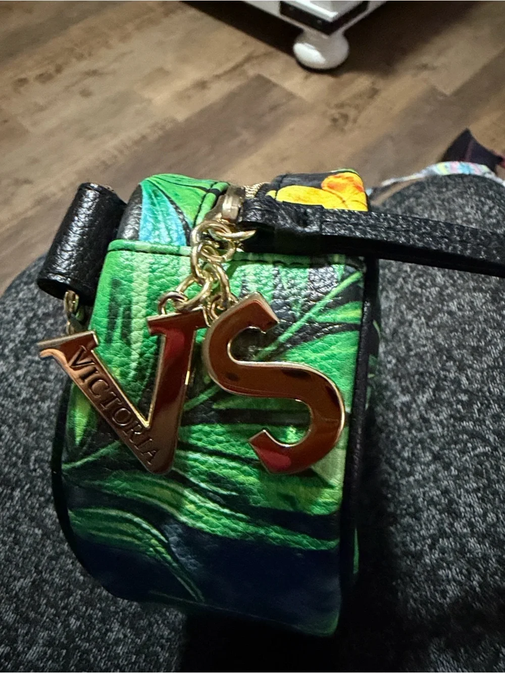 Victoria Secret Black Floral Tropical Crossbody Belt Bag